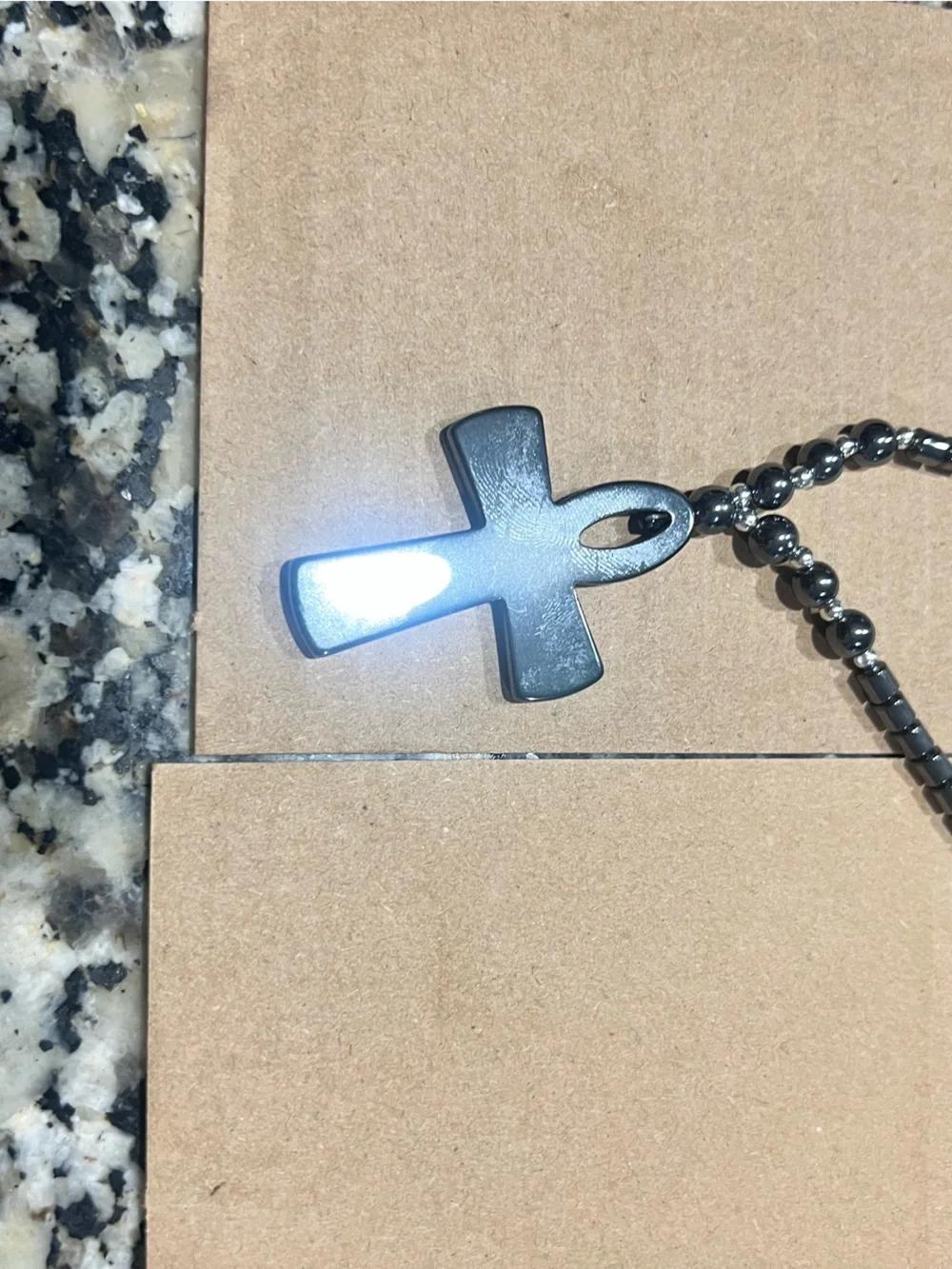Hematite Cross Pendant Necklace - Dark Gray
